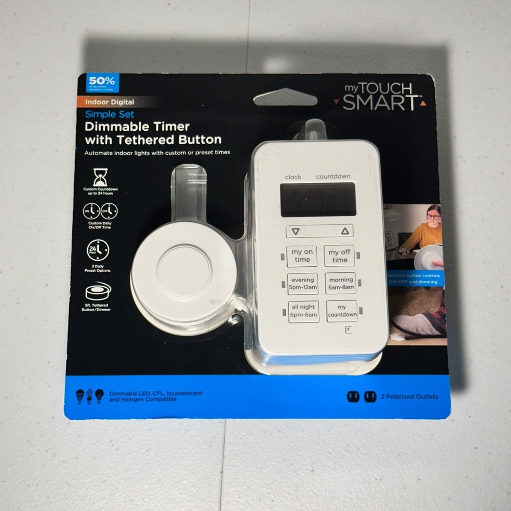 Digital Dimmable Timer 2 Polarized Outlets With Tethered Button My Touch Smart